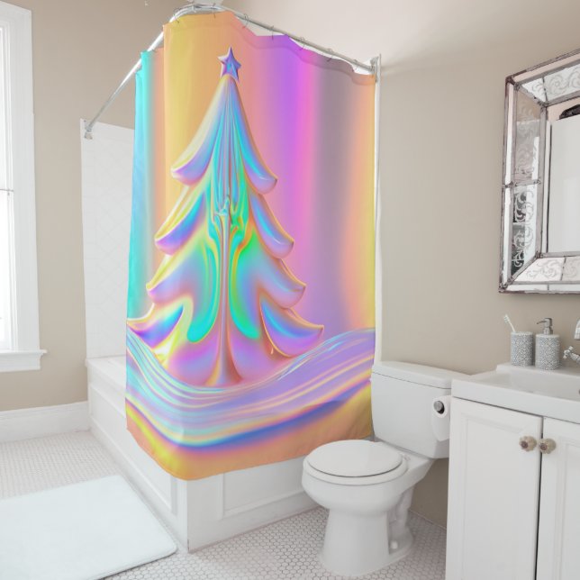 Iridescent Christmas Tree Shower Curtain (In Situ)