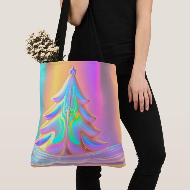 Iridescent Christmas Tree Tote Bag (Close Up)