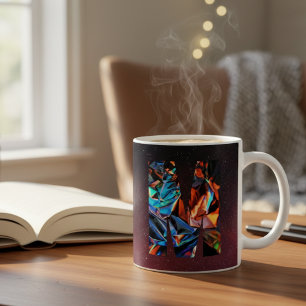 Iridescent Chrome Letter M: Holographic Monogram Coffee Mug