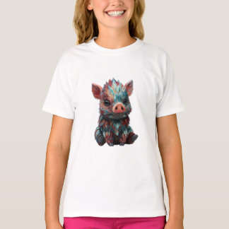 Iridescent Colourful Feathered Baby Boar Kids T-Shirt