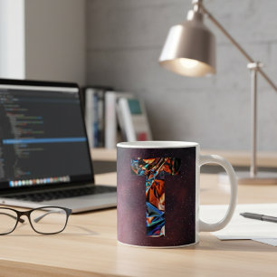 Iridescent Cosmic Letter T Monogram Coffee Mug