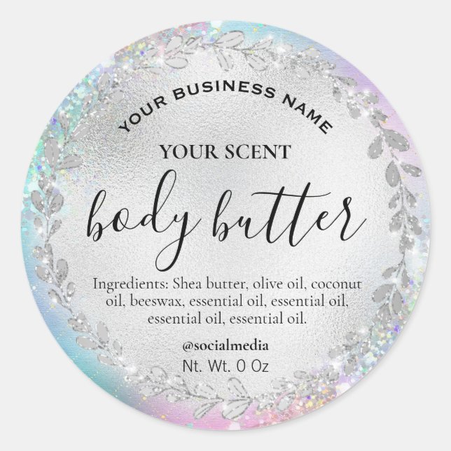 Iridescent Cotton Candy Silver Body Butter Labels (Front)
