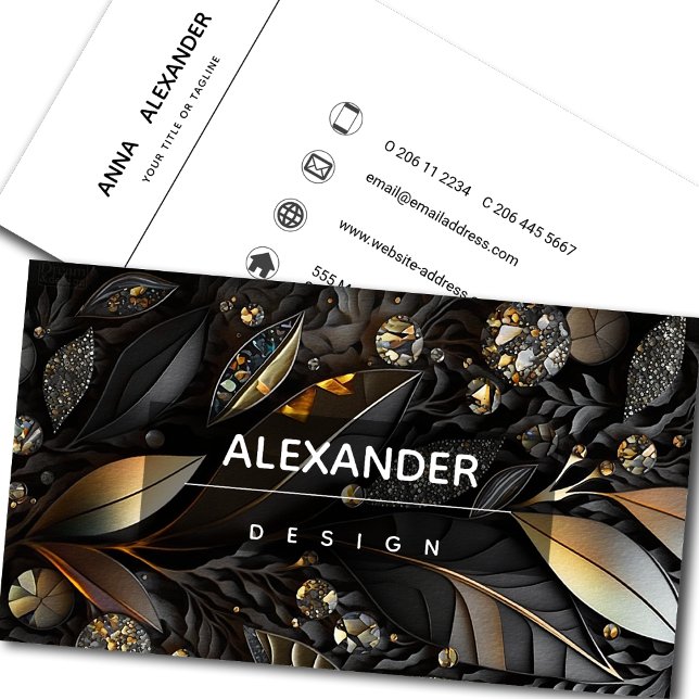 Iridescent Crystal Gemstones, Black,Ebony,Gold Business Card (Creator Uploaded)