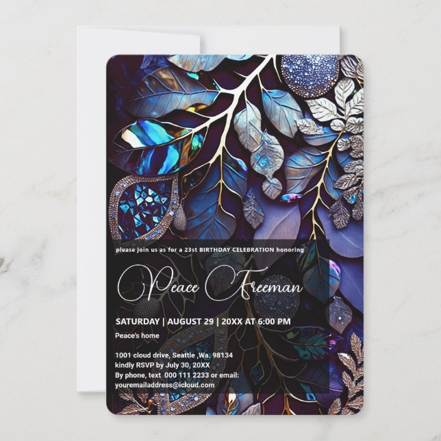 Iridescent Crystal Gemstones, Blue, Lavender Invitation (Front)