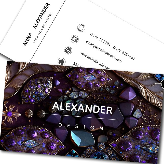 Iridescent Crystal Gemstones, Purple,Violet,Gold Business Card (Creator Uploaded)