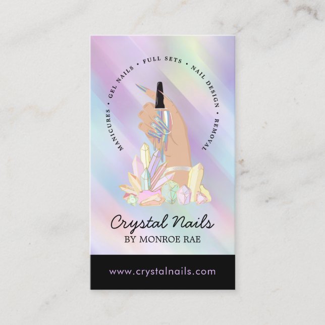 Iridescent Crystal Nail Technician Beauty Salon Bu Business Card (Front)