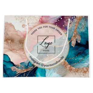 Iridescent custom logo name thank you Shopping Large Gift Bag