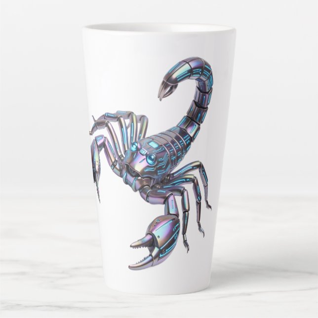Iridescent Cyber Scorpion Mechanical Art Latte Mug (Front)