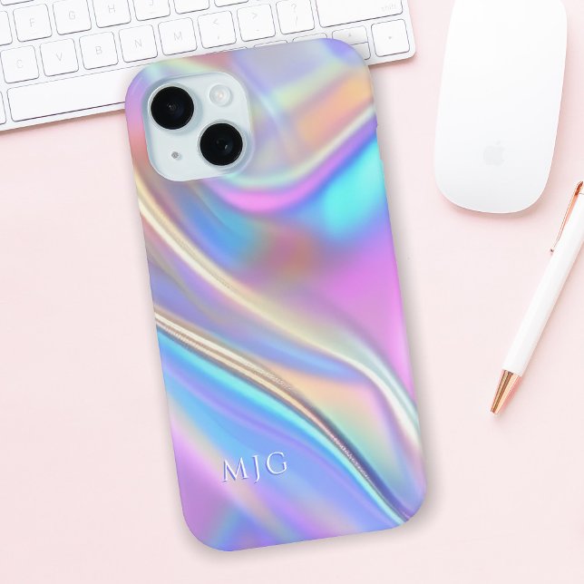 Iridescent Design, Classy White Text Monogram Case-Mate iPhone Case (Creator Uploaded)