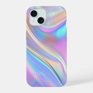 Iridescent Design, Classy White Text Monogram iPhone 15 Case