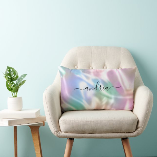 Iridescent Design, Personalise Black Script Name Lumbar Cushion (Chair)