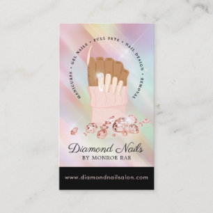 Iridescent Diamond Nail Salon Nail Tech Artist Bus Business Card