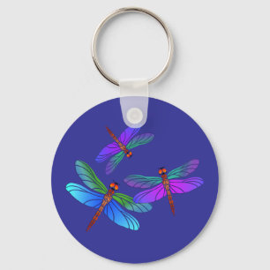 Iridescent Dive Bombing Dragonflies Key Ring