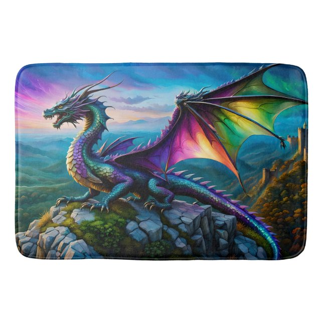 Iridescent Dragon Guards His Land Bath Mat (Front)