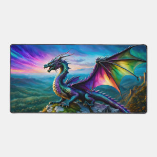 Iridescent Dragon Guards His Land Desk Mat