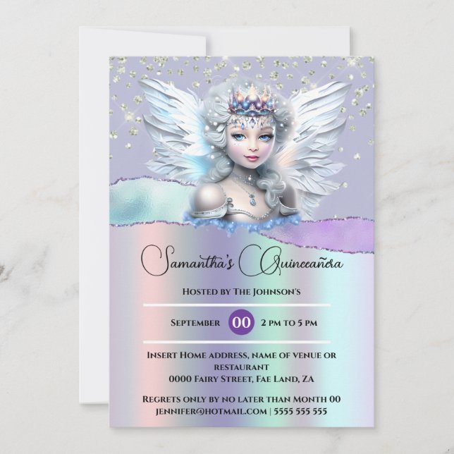 Iridescent fairy enchanted glitter Quinceañera  Invitation (Front)