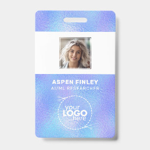 Iridescent Faux Foil Logo Photo QR-Code Name Badge ID Badge
