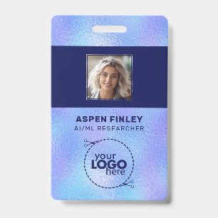 Iridescent Faux Foil Logo Photo QR-Code Name Badge ID Badge