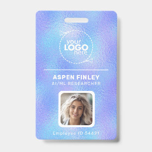 Iridescent Faux Foil Logo Photo QR-Code Name Badge ID Badge