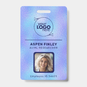 Iridescent Faux Foil Logo Photo QR-Code Name Badge ID Badge