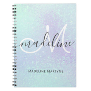 Iridescent Faux Holographic Glitter Monogram Notebook