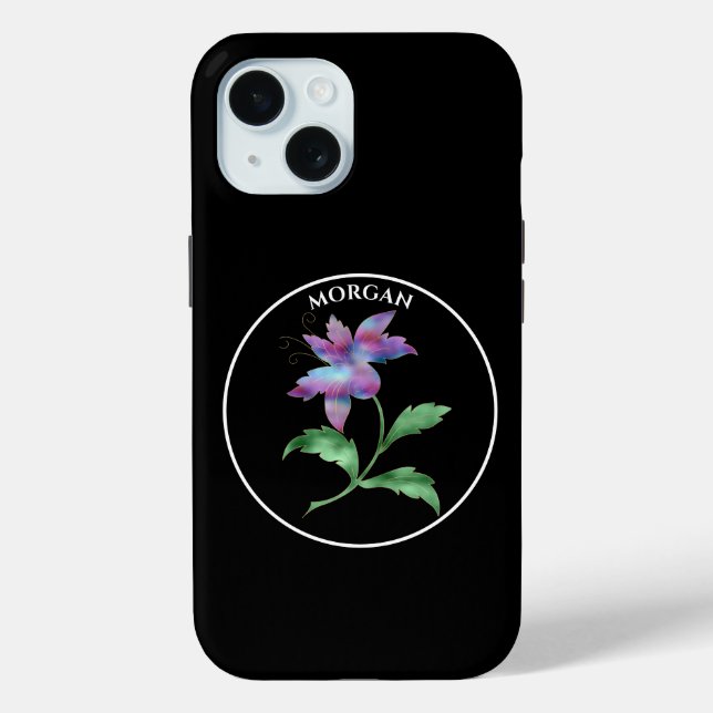 Iridescent Flower, Black Circle on Black, Name Case-Mate iPhone Case (Back)