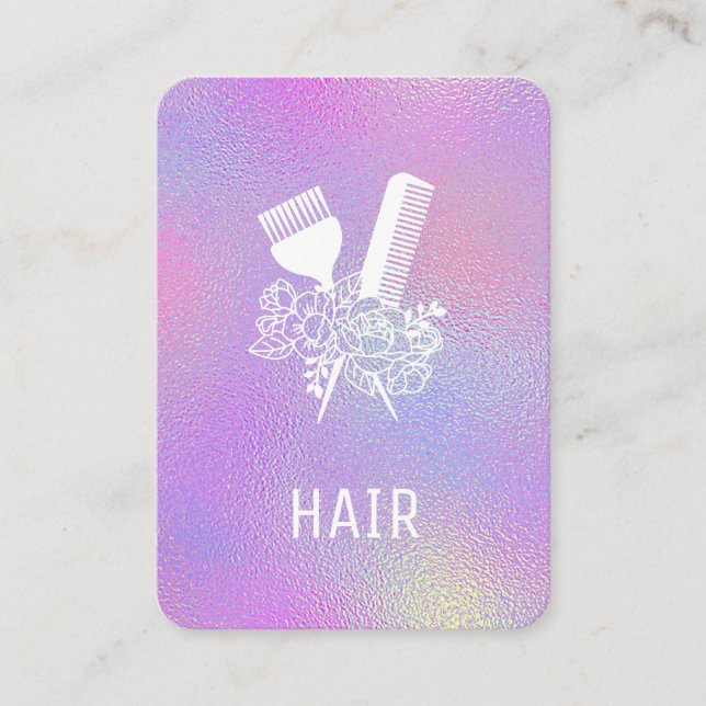 *~* Iridescent Foil Rainbow Comb Floral Brush AP6 Business Card (Front)