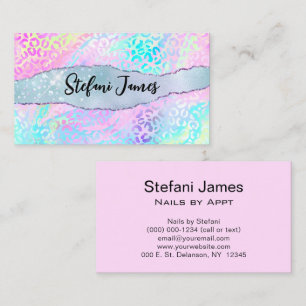 Iridescent Foil Rainbow Leopard Pink Business Card