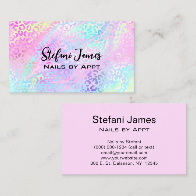 Iridescent Foil Rainbow Leopard Pink Business Card (Front/Back)