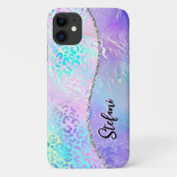 Iridescent Foil Rainbow Leopard Pink