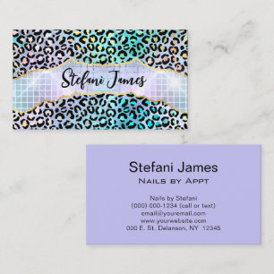 Iridescent Foil Rainbow Leopard Purple Business Card