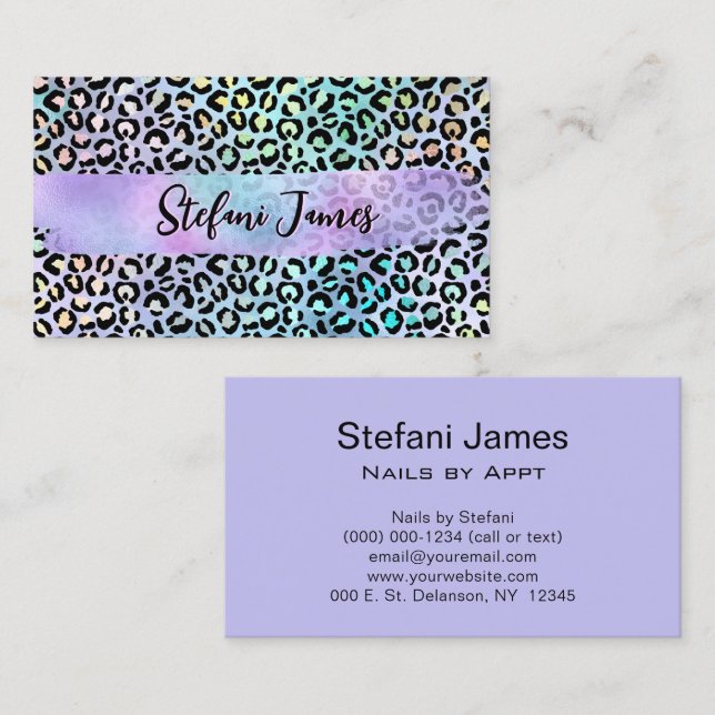 Iridescent Foil Rainbow Leopard Purple Business Card (Front/Back)