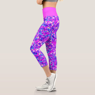 Iridescent Fuchsia Star Glitters Capri Leggings