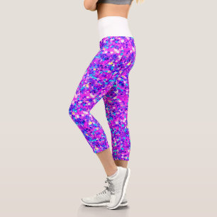 Iridescent Fuchsia Star Glitters Capri Leggings
