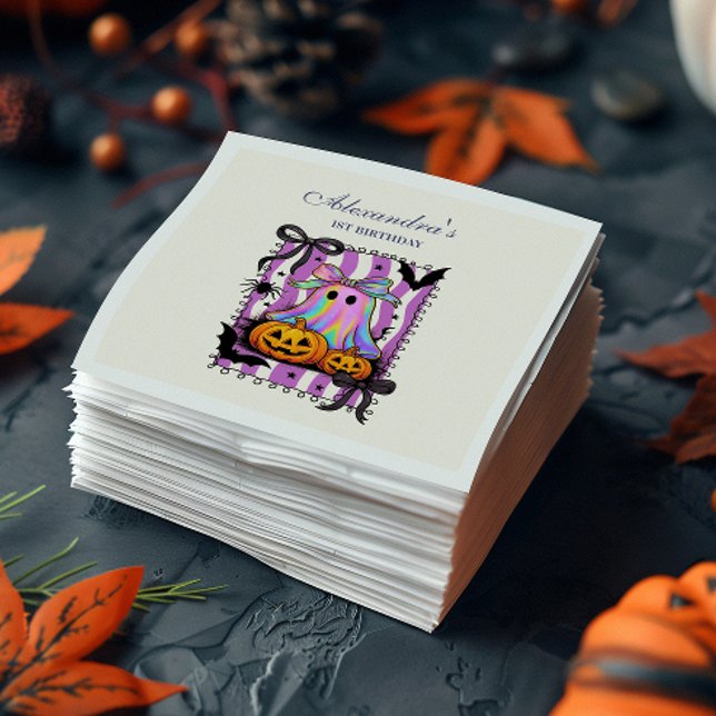 Iridescent Ghost Coquette Bow Spooky One Napkin (Creator Uploaded)