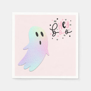 Iridescent Ghost Hey Boo Pastel Halloween Birthday Napkin