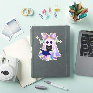 Iridescent ghost with a book and a black cat Class