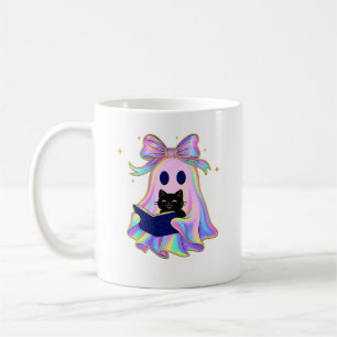 Iridescent ghost with a book and a black cat Class Coffee Mug