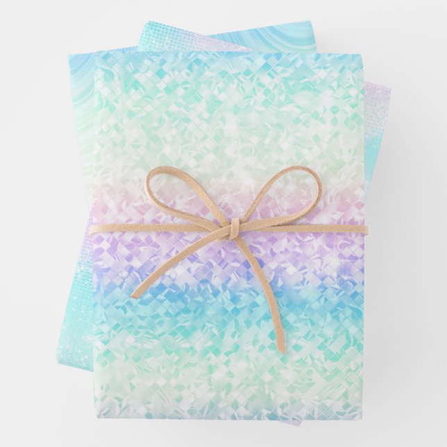 Iridescent Glam Rainbow Pattern Wrapping Paper Sheet (In situ)