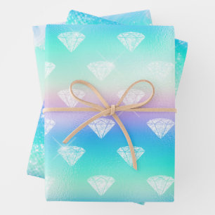 Iridescent Glam Rainbow Pattern Wrapping Paper Sheet