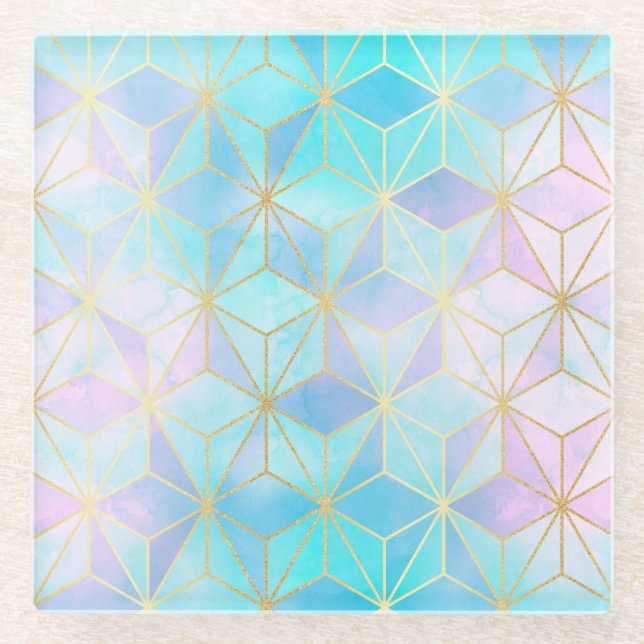 Iridescent Glass Geometric Pattern Coaster (Front)