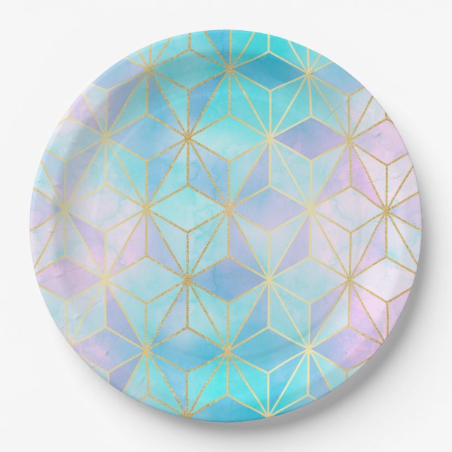 Iridescent Glass Geometric Pattern Paper Plate (Front)