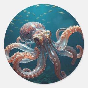 Iridescent Glass Octopus Art Deep Sea Fantasy Classic Round Sticker