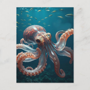 Iridescent Glass Octopus Art   Deep Sea Fantasy   Postcard
