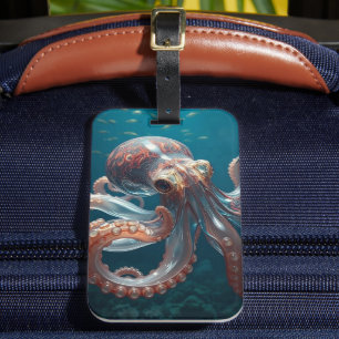 Iridescent Glass Octopus Art Deep Sea Life Luggage Tag