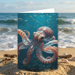Iridescent Glass Octopus Art   Father's Birthday Card