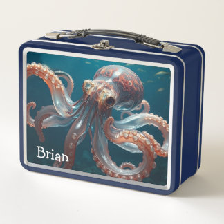 Iridescent Glass Octopus Art | Personalised Metal Lunch Box