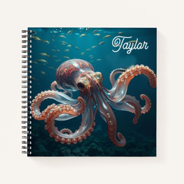 Iridescent Glass Octopus Art | Personalised Notebook (Front)