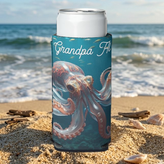 Iridescent Glass Octopus Art | Personalised Seltzer Can Cooler (Creator Uploaded)