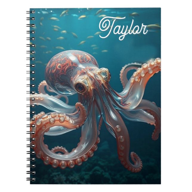 Iridescent Glass Octopus Art | Personalized Notebook (Front)